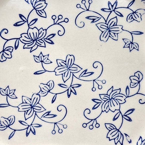 Tara Temptations Square Salad Dessert Plate Floral Lace Blue Hand Painted 6.2 in - Picture 3 of 8